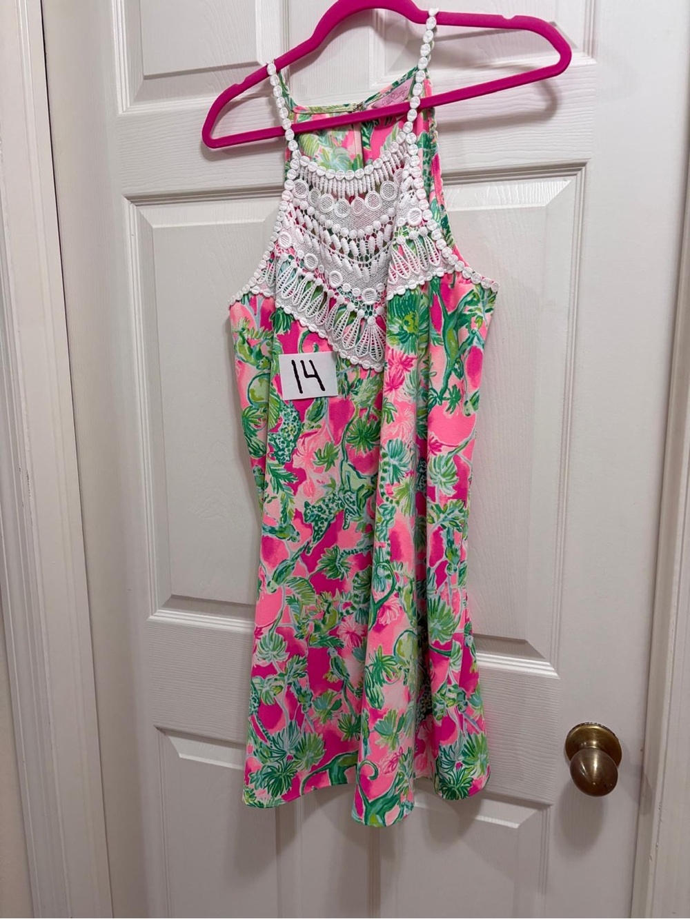 Lilly Pulitzer Pearl Soft Shift Dress Catch the Wave Monkey Print Lace Size 14